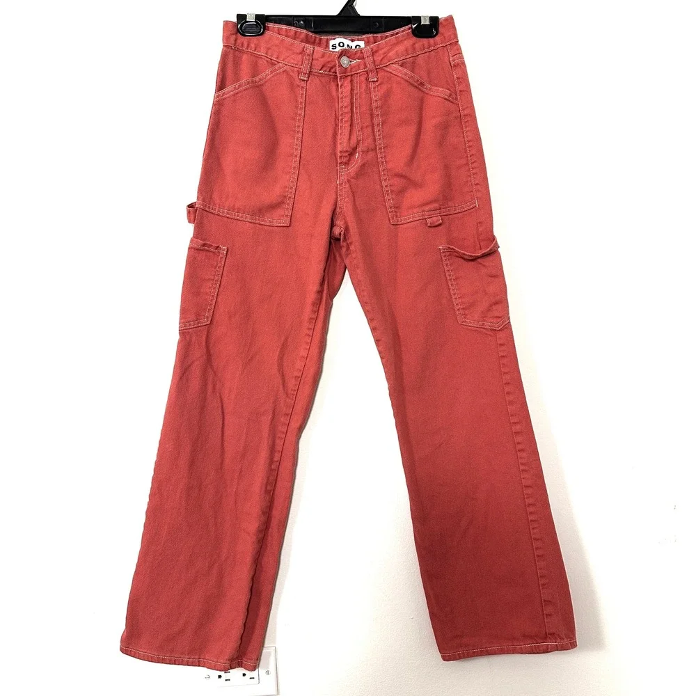 S.O.N.G. Cargo Pants High Rise Carpenter Utility Burnt Orange Y2K Aesthetic 7/28